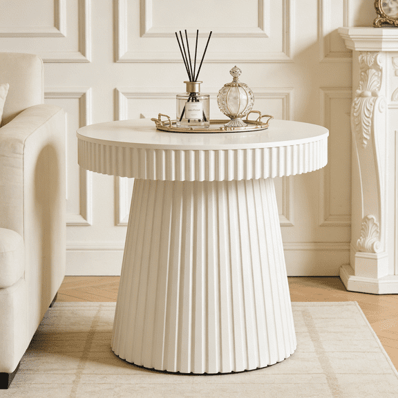 31.5" Round End Table with Fluted Pedestal, Modern Bedside Table & Small Dining Accent Table for Living Room, Bedroom, and Compact Spaces