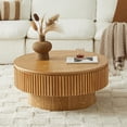 thumbnail image 1 of 31.5" Round Fluted Drum Coffee Table with Hidden Storage, Modern Slatted Accent Table for Living Room & Small Spaces,Natural, 1 of 10