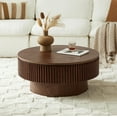 thumbnail image 1 of 31.5" Round Fluted Drum Coffee Table with Hidden Storage, Modern Slatted Accent Table for Living Room & Small Spaces,Walnut, 1 of 9