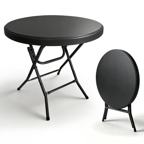 31.5" Round Folding Table, HDPE Cocktail & Bistro Table, Tool-Free Setup, Foldable for Outdoor Parties, Weddings, Cafes & Backyard, Black