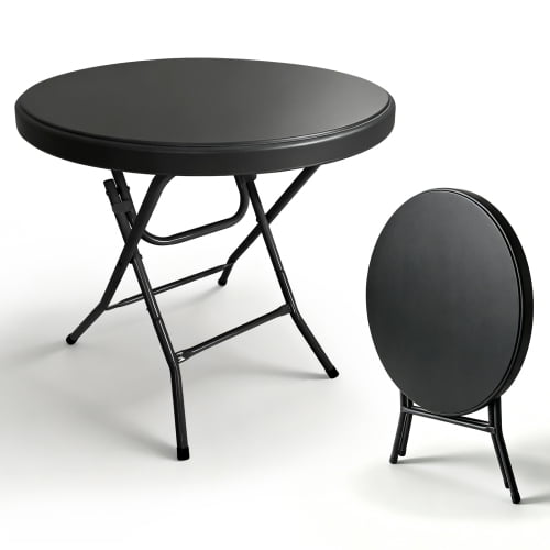 31.5" Round Folding Table, HDPE Cocktail & Bistro Table, Tool-Free Setup, Foldable for Outdoor Parties, Weddings, Cafes & Backyard, Black