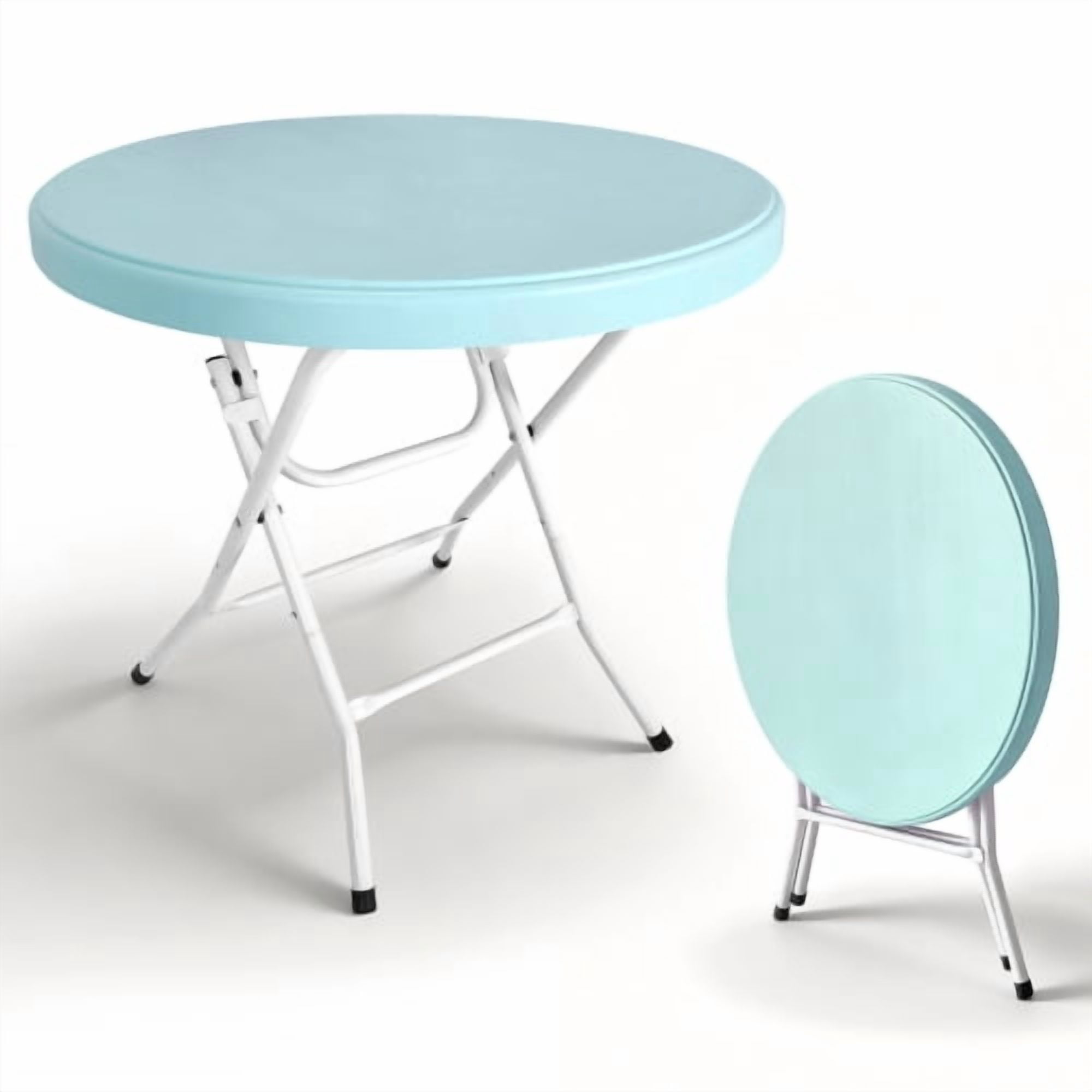 31.5" Round Folding Table, HDPE Cocktail & Bistro Table, Tool-Free Setup, Foldable for Outdoor Parties, Weddings, Cafes & Backyard, Blue
