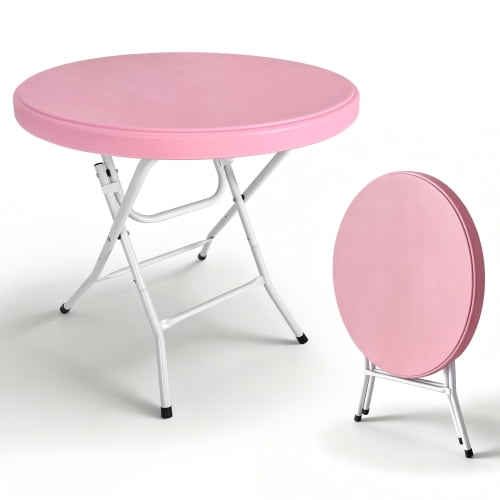 31.5" Round Folding Table, HDPE Cocktail & Bistro Table, Tool-Free Setup, Foldable for Outdoor Parties, Weddings, Cafes & Backyard, Pink