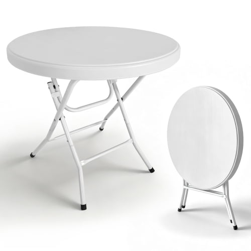 31.5" Round Folding Table, HDPE Cocktail & Bistro Table, Tool-Free Setup, Foldable for Outdoor Parties, Weddings, Cafes & Backyard, White