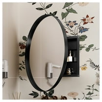 31.5 Inch Surface Mount Round Metal Framed Medicine Cabinet with Mirror and Adjustable Shelves Black Wall Mirror with Storage for Bathroom, Matte Black