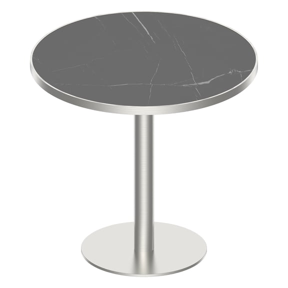 Black+Silver 31.5" Round Dining Table, Black Sintered Stone Top with Silver Base