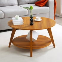 31.5” Round Modern Side Table with 2-Tier Storage, Walnut MDF, Non-Slip Feet for Living Room, Bedroom, Office (Natural)
