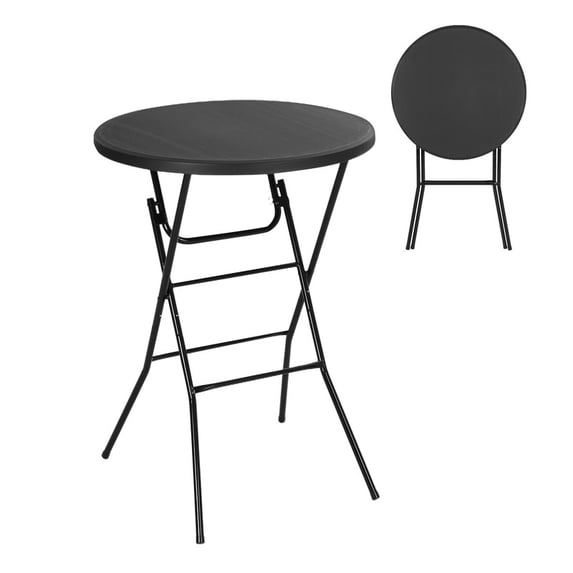 31.5" Round Portable Cocktail Table, Folding Plastic Picnic Table with Detachable Legs, Lightweight Waterproof Table for Outdoor Activities (Black 1-Pack)
