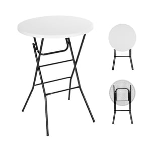 31.5" Round Portable Cocktail Table, Folding Plastic Picnic Table with Detachable Legs, Lightweight Waterproof Table for Outdoor Activities (White 1-Pack)
