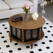 31.5" Round Storage Coffee Table with Three Doors, Modern Wood Veneer Accent Table, Multi-use for Living Room, Apartment and Office, Small Space Friendly