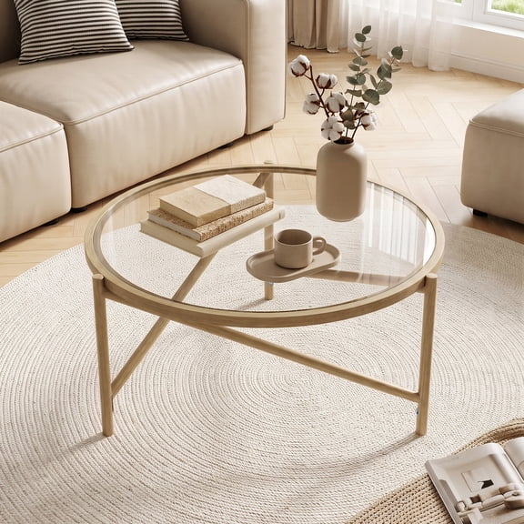 Daluvenix 31.5" Round Tempered Glass Coffee Table, Metal Tripod Frame with Adjustable Legs, Minimalist End Side Center Table for Living Room Bedroom Small Apartment