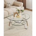 thumbnail image 1 of 31.5" Round Tempered Glass Coffee Table with Metal Legs & Lower Shelf, Modern Double-Layer Glass Coffee Table for Living Room Small Space, Silver, 1 of 8