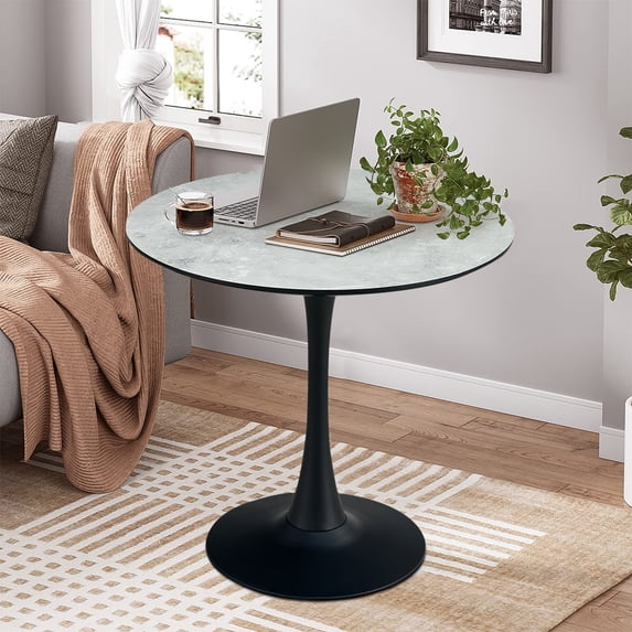 31.5" Round Tulip Table in Gray, Mid-Century Modern Dining Table with Square Top and Pedestal Base, Conference Pedestal Desk, Leisure Coffee Table, Seat for 2-4, Max Loading 330lbs, K2032