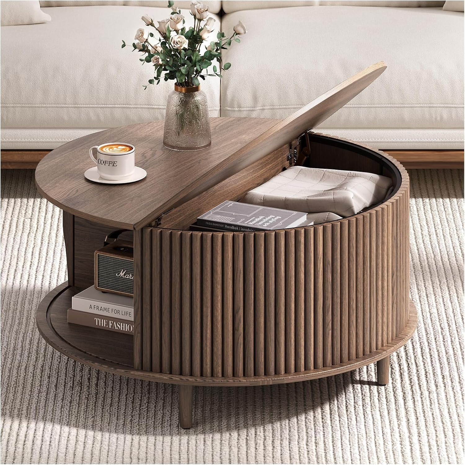 Curated visual reference: Fresh Look at 31 5 Round Walnut Coffee Table With Hidden Storage Compartment