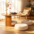 31.5" Round Wood Coffee Table with 3 Teddy Fabric Nesting Stools ...