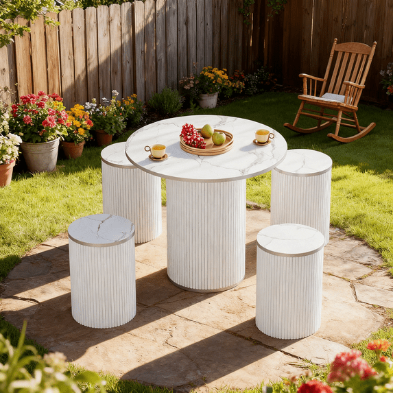 5 Piece Round Dining Table, Mid Century 31.5 Inch Dining Table with 4 Wood Chairs 12.6", Dining Room Table Set for 4, for Living Room (White)