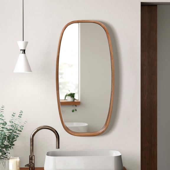 Langford Home 31.5" Rounded Rectangle Pine Wood Wall Mirror