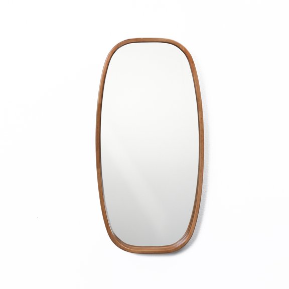 31.5" Rounded Rectangle Pine Wood Wall Mirror