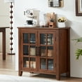 thumbnail image 1 of 31.5" Rustic Buffet Cabinet with 2 Glass Doors, Compact Sideboard Kitchen Storage Cabinets Coffee Bar Cabinet for Living Room, Brown, 1 of 9