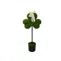 31.5" Shamrock Topiary - Three Hearts with White Bow, Dual St. Patrick’s & Valentine’s Decor, Perfect Potted Artificial Greenery Indoor Outdoor