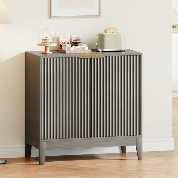 31.5" Sideboard Buffet Cabinet with Storage, Modern Fluted Accent Credenza with Adjustable Shelves, Wood Media Console Coffee Table for Kitchen Living Room Dining Room Entryway