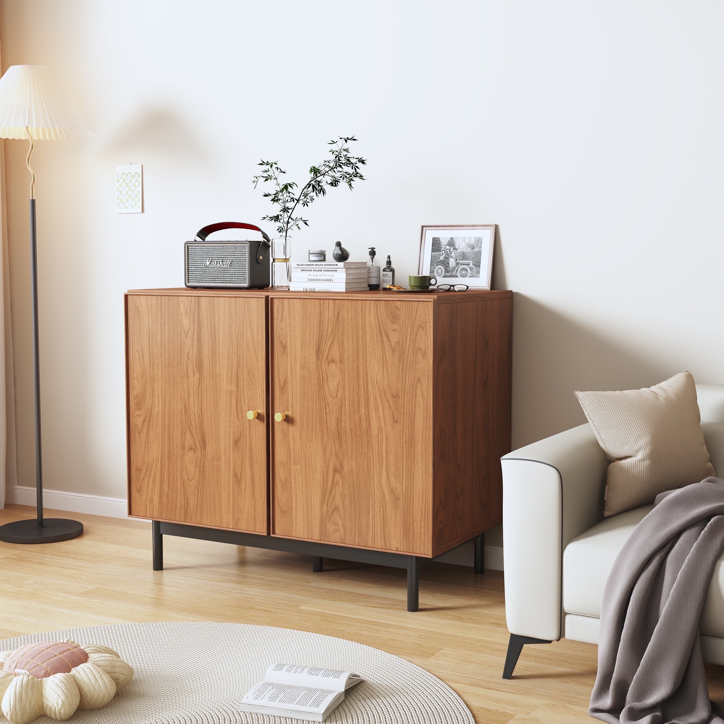 Warm Walnut 31.5" Sideboard with Adjustable Shelves