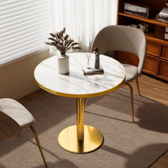 31.5" Sintered Stone Tulip Table for 2-4,Small Dining Table with Metal Pedestal Base,Bistro Table for Diner, Bar, Restaurant, Café, Bakery, Apartment
