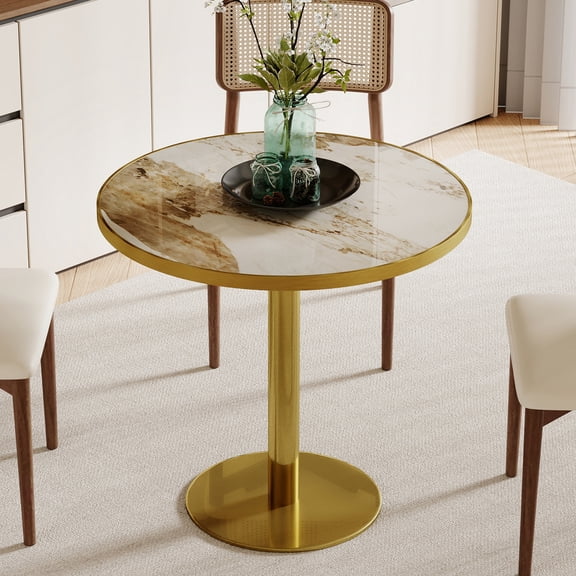 31.5" Sintered Stone Tulip Table for 2-4,Small Dining Table with Metal Pedestal Base,Bistro Table for Diner, Bar, Restaurant, Café, Bakery, Apartment