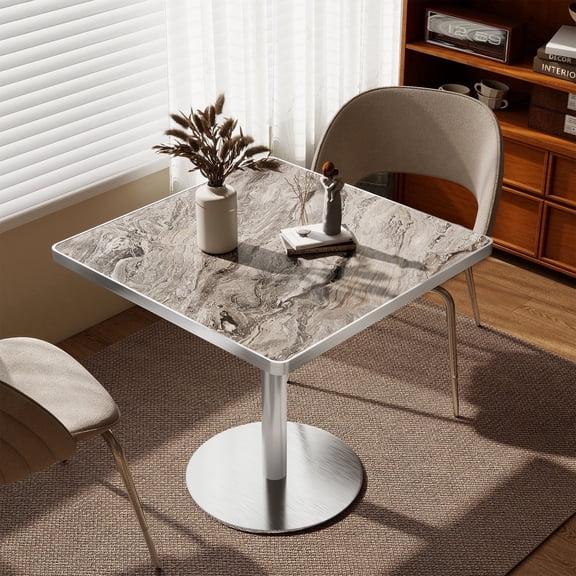 31.5" Sintered Stone Tulip Table for 2-4,Small Dining Table with Metal Pedestal Base,Bistro Table for Diner, Bar, Restaurant, Café, Bakery, Apartment