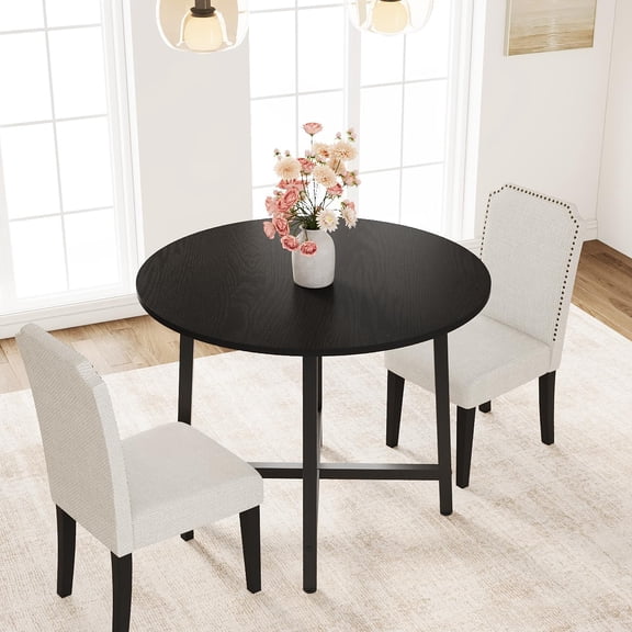 31.5 Small Kitchen Table for Small Spaces, Round Dining Table for Apartment & Studio, Modern Farmhouse Breakfast Nook Furniture, Sturdy Steel Frame & Water-Resistant Wood Top