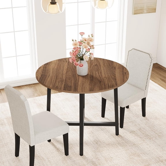 31.5 Small Kitchen Table for Small Spaces, Round Dining Table for Apartment & Studio, Modern Farmhouse Breakfast Nook Furniture, Sturdy Steel Frame & Water-Resistant Wood Top