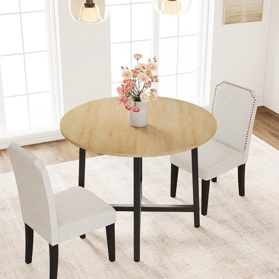 31.5 Small Kitchen Table for Small Spaces, Round Dining Table for Apartment & Studio, Modern Farmhouse Breakfast Nook Furniture, Sturdy Steel Frame & Water-Resistant Wood Top
