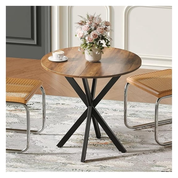 31.5" Small Round Dining Table for 2-4, Round Kitchen Table for Small Spaces, Farmhouse Circle Dining Room Table for Kitchen and Living Room, Light Brown