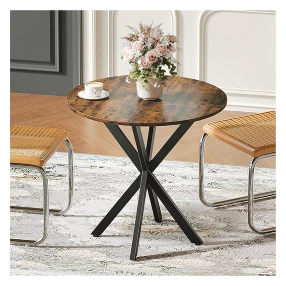 31.5" Small Round Dining Table for 2-4, Round Kitchen Table for Small Spaces, Farmhouse Circle Dining Room Table for Kitchen and Living Room, Rustic Brown