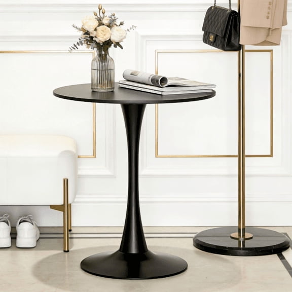 31.5" Small Round Dining Table [Metal Tulip Pedestal Base] Black Modern Kitchen Table for Dining Living Room Apartment Small Space