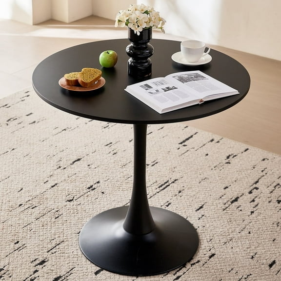 31.5" Small Round Dining Table [Metal Tulip Pedestal Base] Black Modern Kitchen Table for Dining Living Room Apartment Small Space