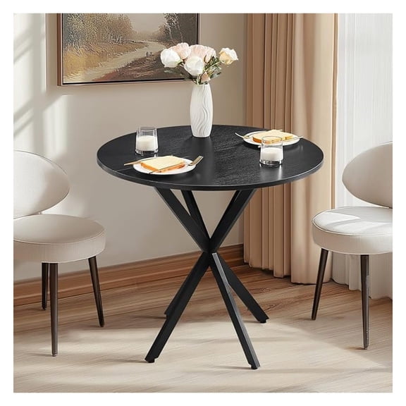 31.5" Small Round Dining Table for 2-4, Round Kitchen Table for Small Spaces, Farmhouse Circle Dining Room Table for Kitchen and Living Room, Black