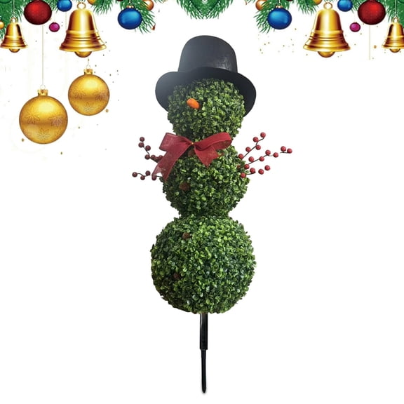 31.5" Snowman Topiary Christmas Decorations, Artificial Snowman Shaped Topiary Tree with Red Bow Santa Hat Berries for Christmas Indoor Outdoor Home Porch Decor