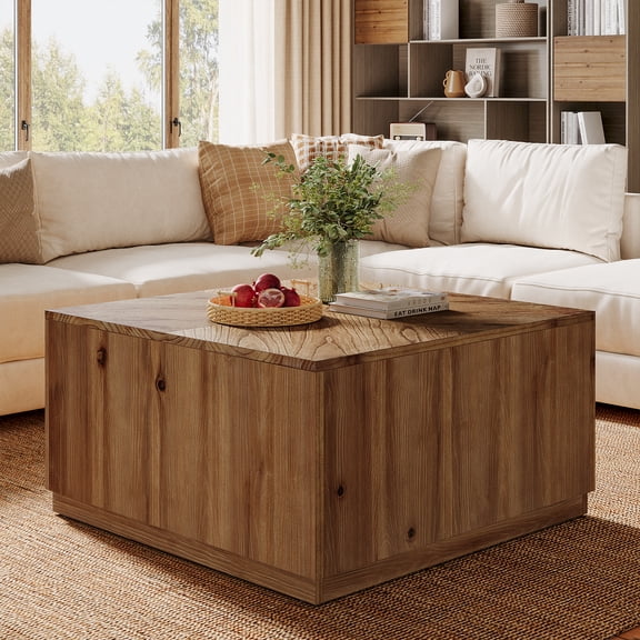 31.5" Square Coffee Table, Farmhouse Solid Wood Center Table with Parquet Top for Living Room, Compact Accent Table with Easy Assembly