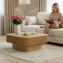 31.5'' Square Coffee Table with Storage, Modern Small Coffee Table with Solid Wood Veneered for Living Room, Bedroom, Natural Wood