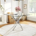 thumbnail image 1 of 36" Square Glass Dining Table for 2 to 4, Clear Tempered Glass Top & Stainless Steel Metal Legs, Modern Small Kitchen Table for Apartment, Office, Dining room, 1 of 10
