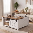 thumbnail image 1 of 31.5" Square Lift Top Wood Coffee Table with Sliding Doors, Farmhouse Center Table with Large Hidden Storage Cabinet & Shelves, White Tea Table for Living Room, Home Office, 1 of 9