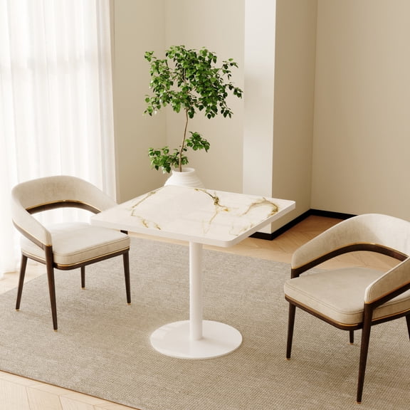 31.5" Square Modern Tulip Dining Table – Sintered Stone Tabletop with Faux Marble Print, Stainless Steel Pedestal Base, Scratch & Water Resistant, Indoor/Outdoor Use