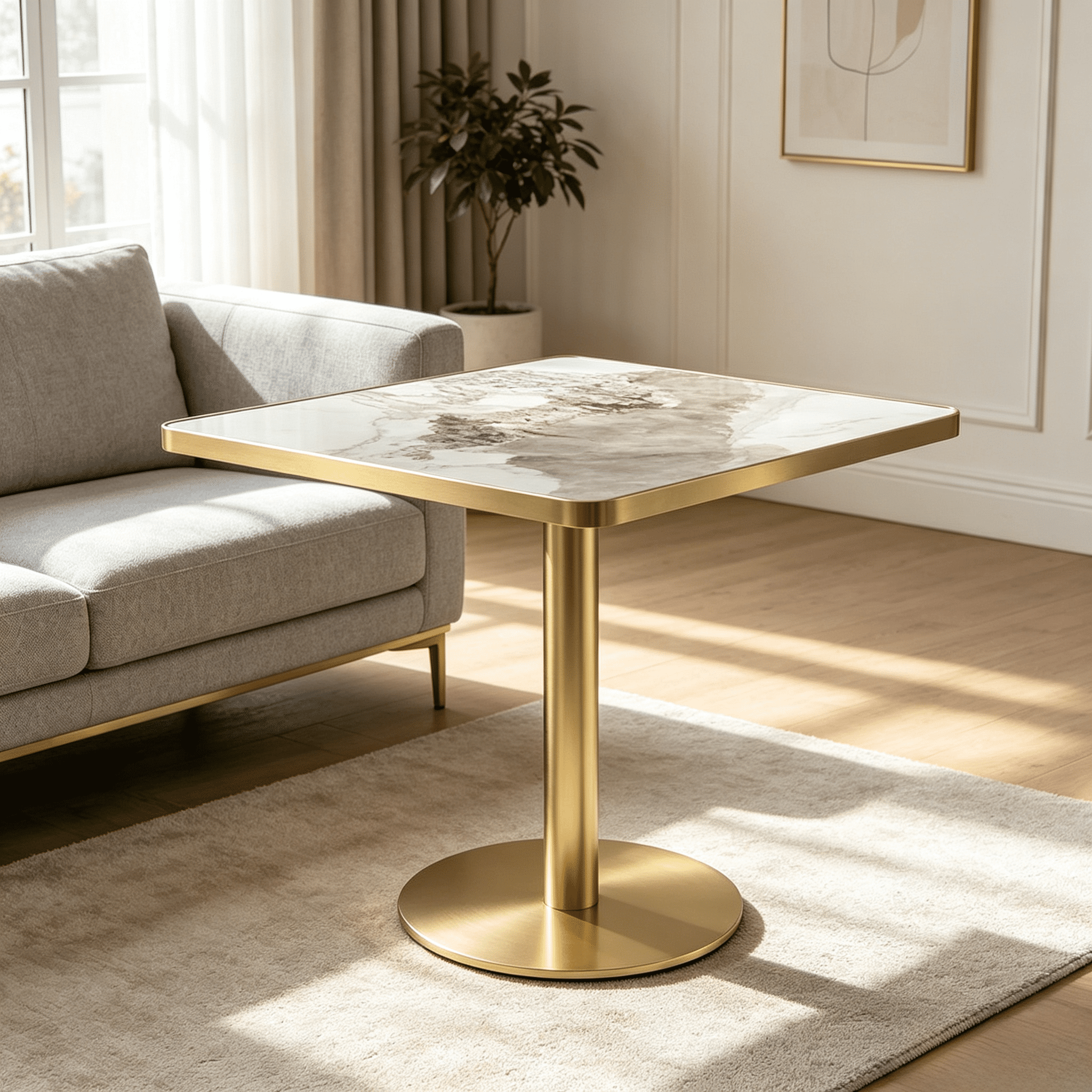 31.5" Square Modern Tulip Dining Table, Sintered Stone Tabletop with Marble Print, Stainless Steel Bracket Base, Scratch & Wear Resistant, Waterproof Surface, Ideal for Indoor & Outdoor