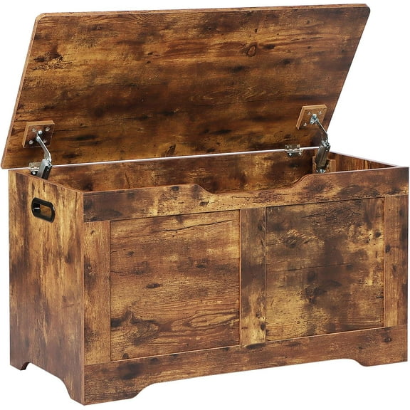 31.5" Storage Chest, Wooden Storage Bench, Lift Top Toy Chest with 2 Safety Hinges, Large Toy Box, Entryway Shoes Bench for Living Room, Bedroom, Rustic Brown