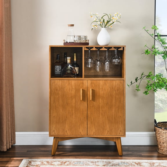 31.5" TV Cabinet with Wine Bottle Holders for Home Entertainment Space Efficient Storage