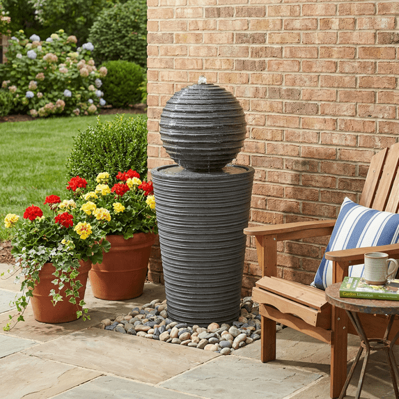 31.5" Tall Outdoor Water Fountain with LED Light,Outdoor Fountain and Waterfalls for Garden or Patio,Yard, and Deck Decor,Gray