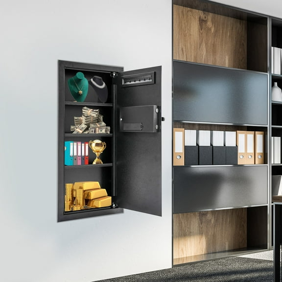 31.5" Tall Wall Safe Wall-mounted Safe with Keys Black Hidden Wall Safe for Bedrooms, Studies, Cloakrooms, Hotels, Jewelry Stores