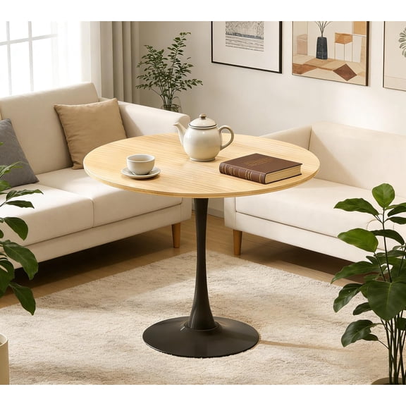 31.5" Tulip Table for 2-4 Persons Modern Round Dining Room Table, Mid-Century Modern Nature Small Kitchen Table with MDF Wooden Top, Leisure Coffee Table for Living Room, Dining Room, Office