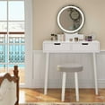thumbnail image 1 of 31.5" Vanity Desk with Stool, Makeup Table with 2 Drawers, Makeup Vanity Desk with Touch Light Mirror, White, 1 of 6